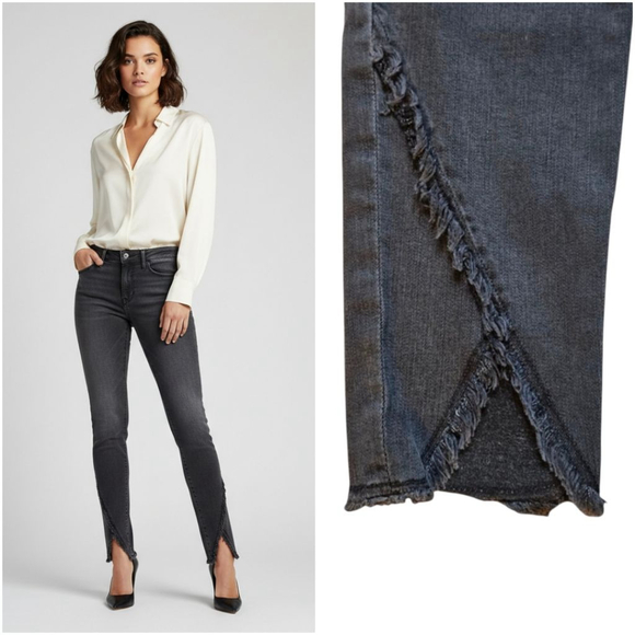 Frame Denim - FRAME Denim 28 Gray Quinby Le High Skinny Crop Double Triangle Raw Hem Jeans